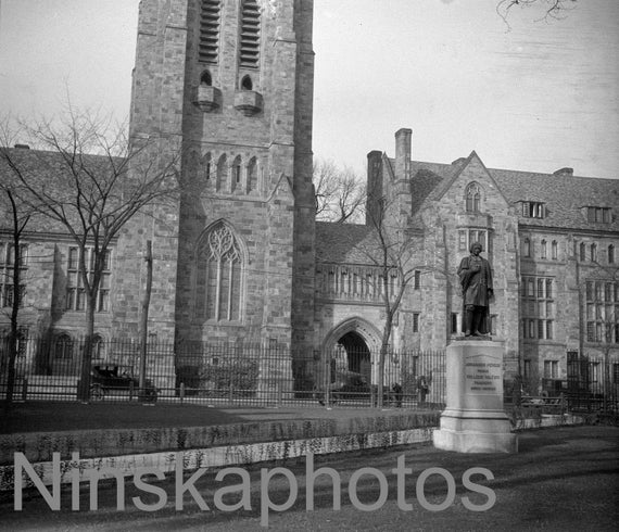 1920s Yale University - Statue of Abraham Pierson, New Haven, Connecticut, United States Antique Photo Reproduction - Vintage Photography
