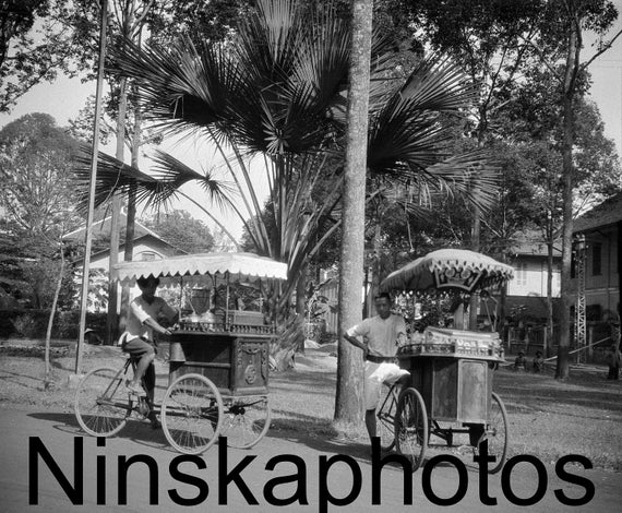 1920s Cambodia, Street Food in Phnom Penh, 'Travelling Buffets', Street Sellers, Cambodia by J. Dearden Holmes, 1920s antique photo reprint