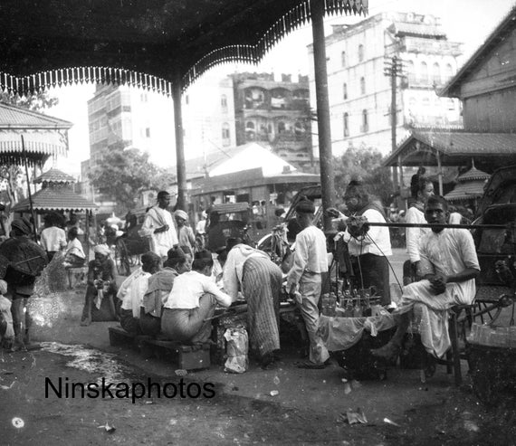 Rangoon - Dalhousie Street - Street Food - Market Scene - Burma Myanmar - 1925 - Fine Art Antique Photo Print - Vintage Photo - 924