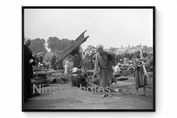 Market Scene in Luxor, Egypt by J. Dearden Holmes, 1920s antique photo reprint, Street Photography