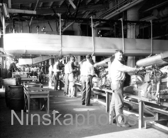Ford Tractor Assembly Line, Ford Factory, Fordson Plant, Detroit, Michigan, United States, 1920s antique photo reprint
