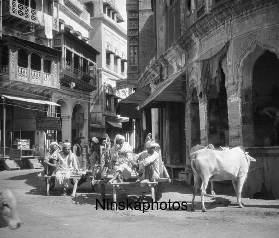 Street Scene in Amritsar, Punjab by J. Dearden Holmes, 1920s antique photo reprint, India,