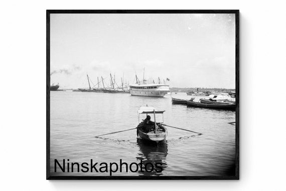 1920s Colombo Harbour, Ceylon, Sri Lanka, by J. Dearden Holmes, 1920s antique photo reprint, Vintage Photography, Boat, Ship, Sailing