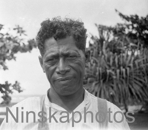 Portrait of Hawaiian Man in Keaukaha, Hilo, Hawaii, United States, 1920s antique photo reprint