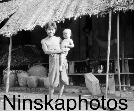 1920s Thailand, Pak Nam Pran, Woman and Child,  by J. Dearden Holmes, 1920s antique photo reprint, Siam, Vintage Photo, Local History