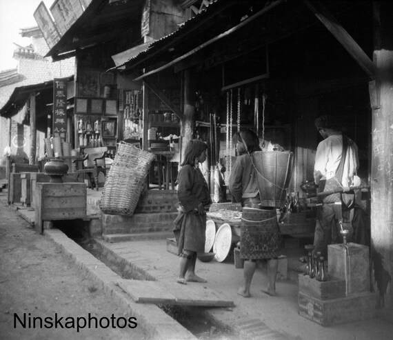 Bhamo Street Scene, Myanmar, Burma, Asia, 1920s antique photo reprint, Black and White, Wall Decor