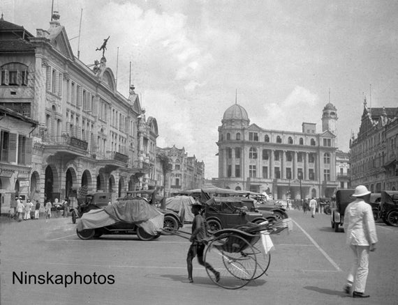 Raffles Square, Singapore - Vintage Photo Reproduction by James Dearden Holmes - Historical Photo - Rickshaw - Street Scene
