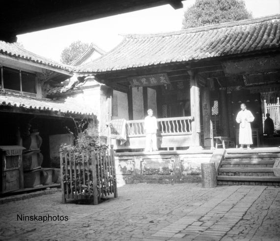 Chinese Joss House in Bhamo, Myanmar, Burma, Asia, 1920s antique photo reprint, Black and White, Wall Decor, Temple