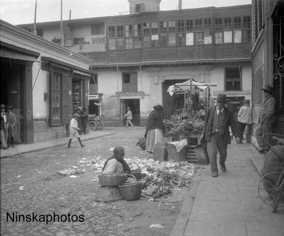 Fruit Seller - Market Stall - Locals in Lima, Peru 1927 - Fine Art Antique Photo Print - Vintage Photo - 8371