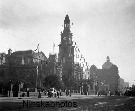 Town Hall and Queen Victoria Building, Sydney, Australia by James Dearden Holmes, 1920s antique photo reprint, Vintage Photography
