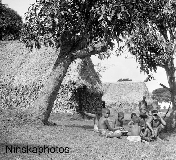 Group of Boys in Suva, Fiji, 1920s antique photo reprint, wall decor, home decor, black and white photography, Pacific Islands