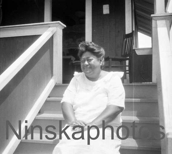 Lady on the Porch in Keaukaha, Hilo, Hawaii, United States, 1920s antique photo reprint
