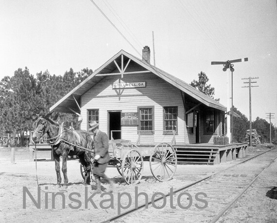 Stillwell Railway Station, Georgia, United States, 1920s antique photo reprint, wall art, wall decor, art photo, Americana