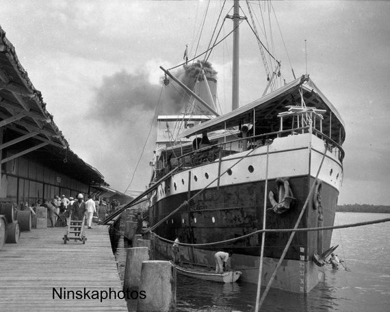 S.S. Trier Ship in Port of Belawan in Medan, Sumatra - Indonesia - 1925 - Fine Art Antique Photo Print - Vintage Photo - 3672