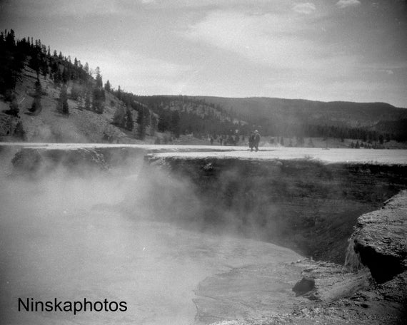 Yellowstone Park, Visitors at a Geyser Pool, Wyoming, United States, 1926 - Fine Art Antique Photo Print - Vintage Photo 6081