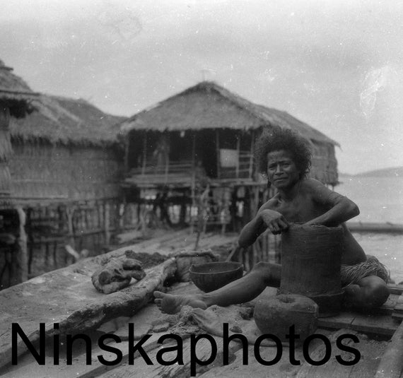 1920s Papua New Guinea, Woman Making Pots, Pottery, Ceramics, antique photo reprint, wall decor, home decor, black and white photography