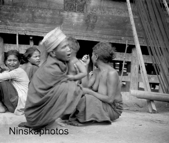 Group of Locals in Batak Village near Lake Toba - Sumatra, Indonesia - 1925 - Fine Art Antique Photo Print - Vintage Photo