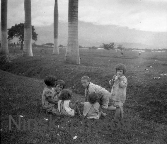 Children playing in San Jose, Costa Rica by J. Dearden Holmes, 1920s antique photo reprint