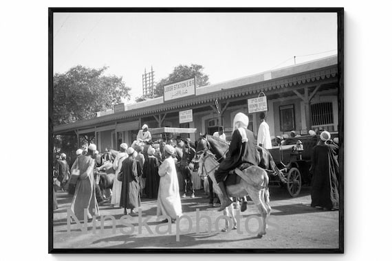 Luxor Railway Station, Egypt by J. Dearden Holmes, 1920s antique photo reprint, Street Photography, railway, train, vintage photo