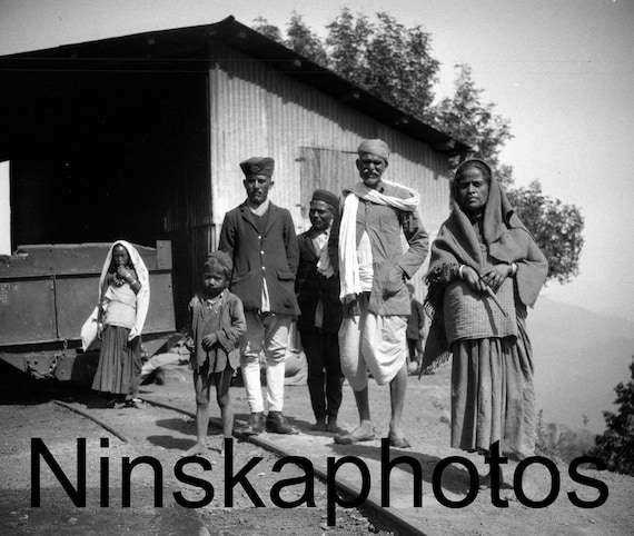 1920s India, Family group along the route of the Darjeeling Himalayan Railway, India by J. Dearden Holmes, 1920s antique photo reprint