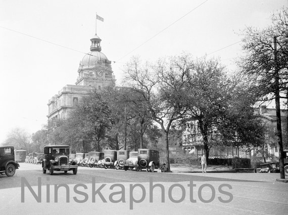 Savannah Street Scene, City Hall, Georgia, United States, 1920s antique photo reprint, pawn shop, wall art, art photo, Americana