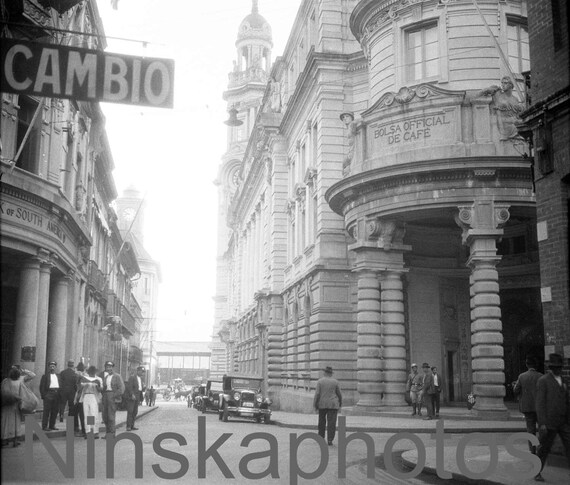 Santos, Brazil Museu de Cafe, Bolsa Official de Cafe, Brazil by J. Dearden Holmes, 1920s antique photo reprint - Cambio - Street Scene