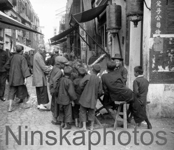 Children Gambling in the Street in Macao by J. Dearden Holmes, 1920s antique photo reprint, Wall Decor, Home Decor, Macao History