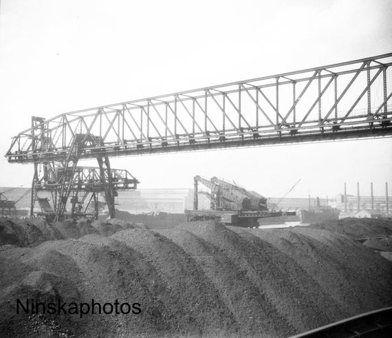 1926 Ford Factory Highland Park, Fordson Plant - Ore Bins, Detroit, Michigan by James Dearden Holmes antique photo reprint, Automobile