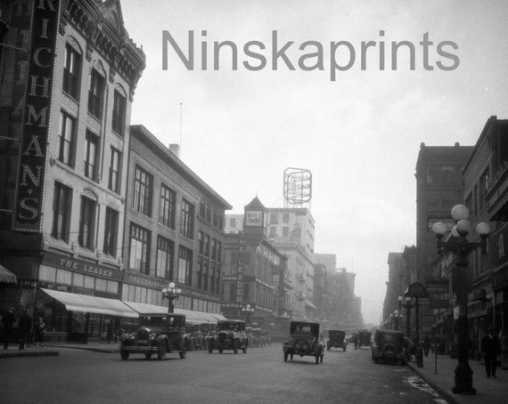 Nicollet Avenue, Minneapolis, Minnesota, United States, 1920s antique photo reprint