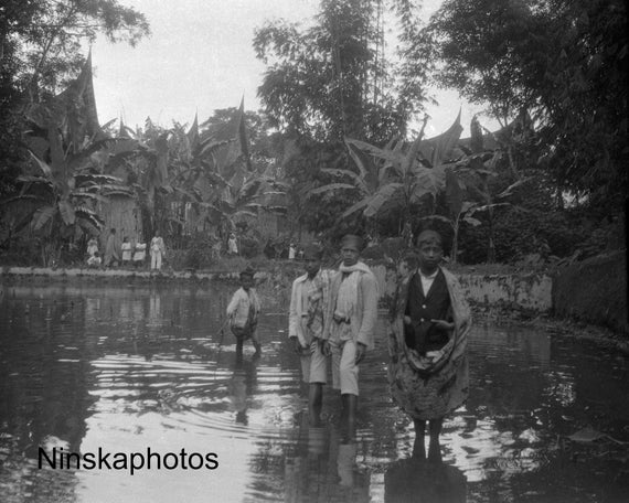 Locals in Pond in the village of Padang Loeur - Sumatra, Indonesia - 1925 - Fine Art Antique Photo Print - Vintage Photo - 3349