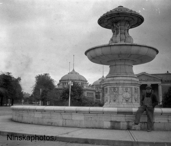 Man at Fountain in the Exhibition Grounds, Toronto, Canada 1926 - Fine Art Antique Photo Print - Vintage Photo - 6745