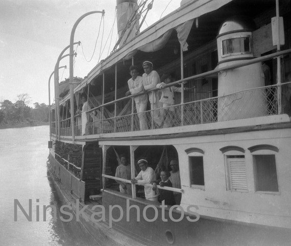 Sailors on the 'Aquidaban' Ship in Monte Alegre, Para, The Amazon, North Brazil by J. Dearden Holmes, 1920s antique photo reprint