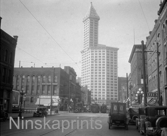 Smith Tower Skyscraper, Pioneer Square, Seattle, Washington, United States, 1920s antique photo reprint