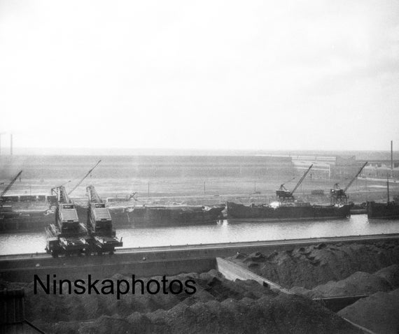 1926 Ford Factory, Fordson Plant - Ore Bins and some of Scrapped Fleet, Detroit, Michigan by James Dearden Holmes Antique Photo Reprint