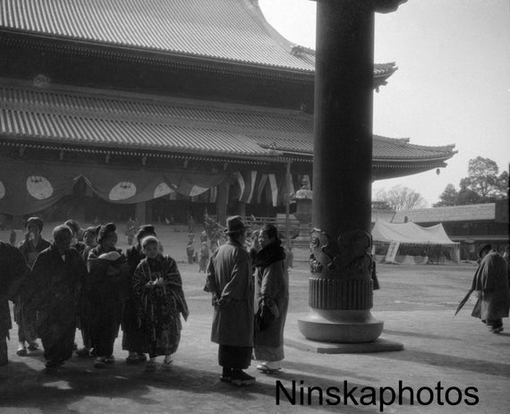 1920s Kyoto, The Great Temple in the Grounds, Japan, Black & White Photography, 1920s antique photo reprint - Available Framed