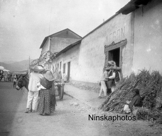 1920s Amecameca Street Scene, Mexico 1920s antique photo reproduction, Vintage Photography Black and White