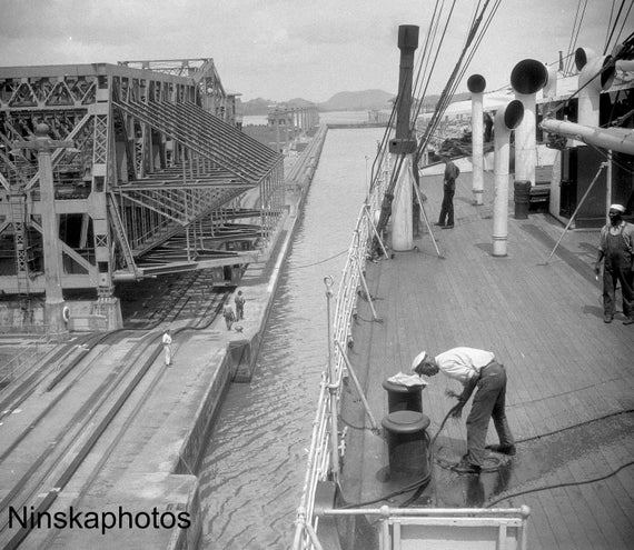 Panama Canal - Pedro Miguel Lock - Trip on the S.S. Orbita - Panama 1927 - Fine Art Antique Photo Print - Vintage Photo - BNW