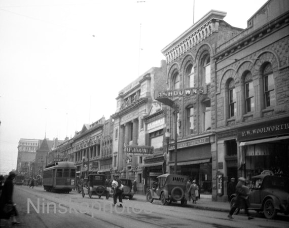 8th Avenue, Calgary, Canada, 1920s antique photo reprint, Street Scene