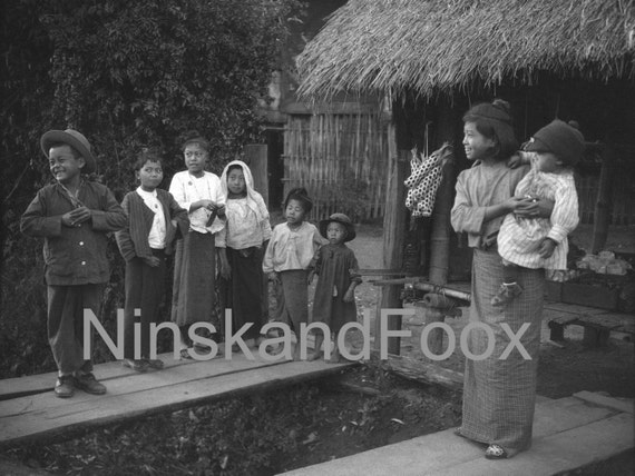 Group of Children, Mogok, Myanmar, Burma, Asia, 1920s antique photo reprint