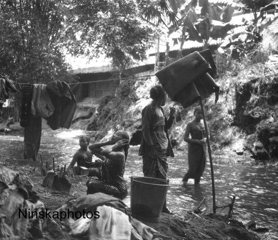 Yogyakarta - Group of Women Bathing in the River - Java, Indonesia - 1925 - Fine Art Antique Photo Print - BNW - Vintage Photo - 3163
