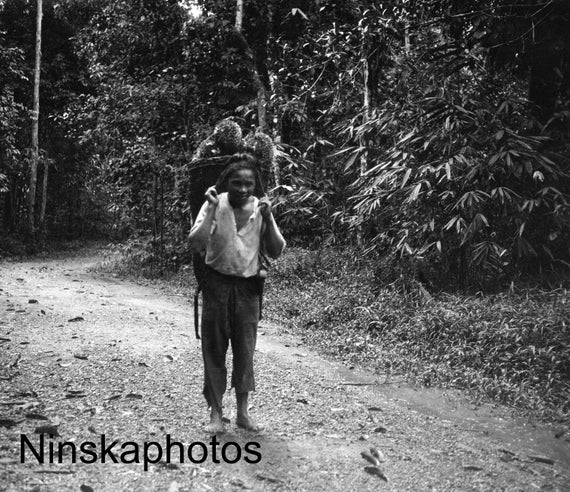 Kuching, Sarawak - Boy Carrying a basket of Durians, Borneo, Malaysia by J. Dearden Holmes, 1920s antique photo reprint