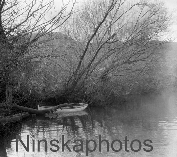 Derwent River Scene, Hobart, Tasmania by J. Dearden Holmes, 1920s antique photo reprint, boat on the river