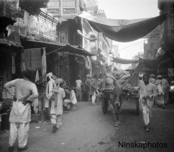 Street Scene in Lahore by J. Dearden Holmes, 1920s antique photo reprint, India, Pakistan