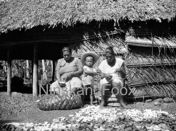 Coconut Splitting, Apia, Samoa, 1920s antique photo reprint
