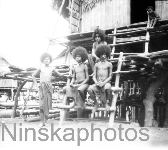 1920s Papua New Guinea, Group of Young Men, antique photo reprint, wall decor, home decor, black and white photography, Children