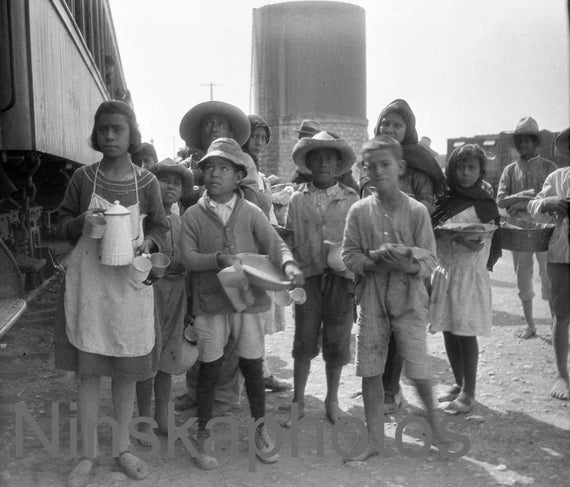 Tampico Mexico Juvenile Street Vendors, Children selling food at railway station, Mexico, 1920s antique photo reprint, Local History