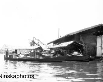 Banjarmasin - River Life - House and Rowing Boat - Indonesia - 1925 - Fine Art Antique Photo Print - BNW - Vintage Photo - Photography 2881