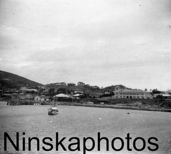 1920s Papua New Guinea, View of Port Moresby from Sea, antique photo reprint, wall decor, home decor, black and white photography