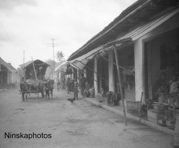 Village Street Scene near Yogyakarta - Java, Indonesia - 1925 - Fine Art Antique Photo Print - BNW - Vintage Photo - 3191