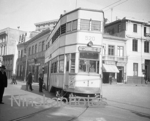 Double-Decker Tram, Valparaiso, Chile by J. Dearden Holmes, 1920s antique photo reprint, Street Car - Available Framed
